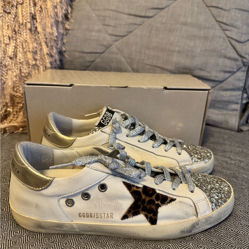 Golden Goose leopard and Silver Sneakers